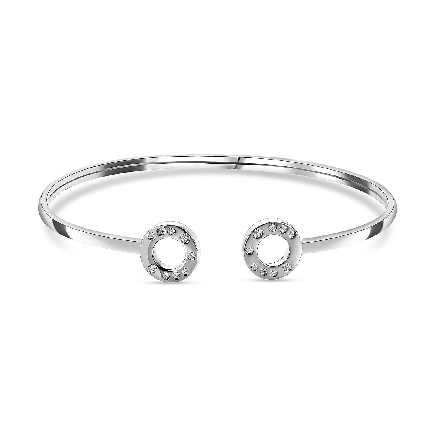 Moissanite Open Circle Bangle (Size 7.5) in Platinum Overlay Sterling Silver, Silver Wt  6.73 GM 7652124 0