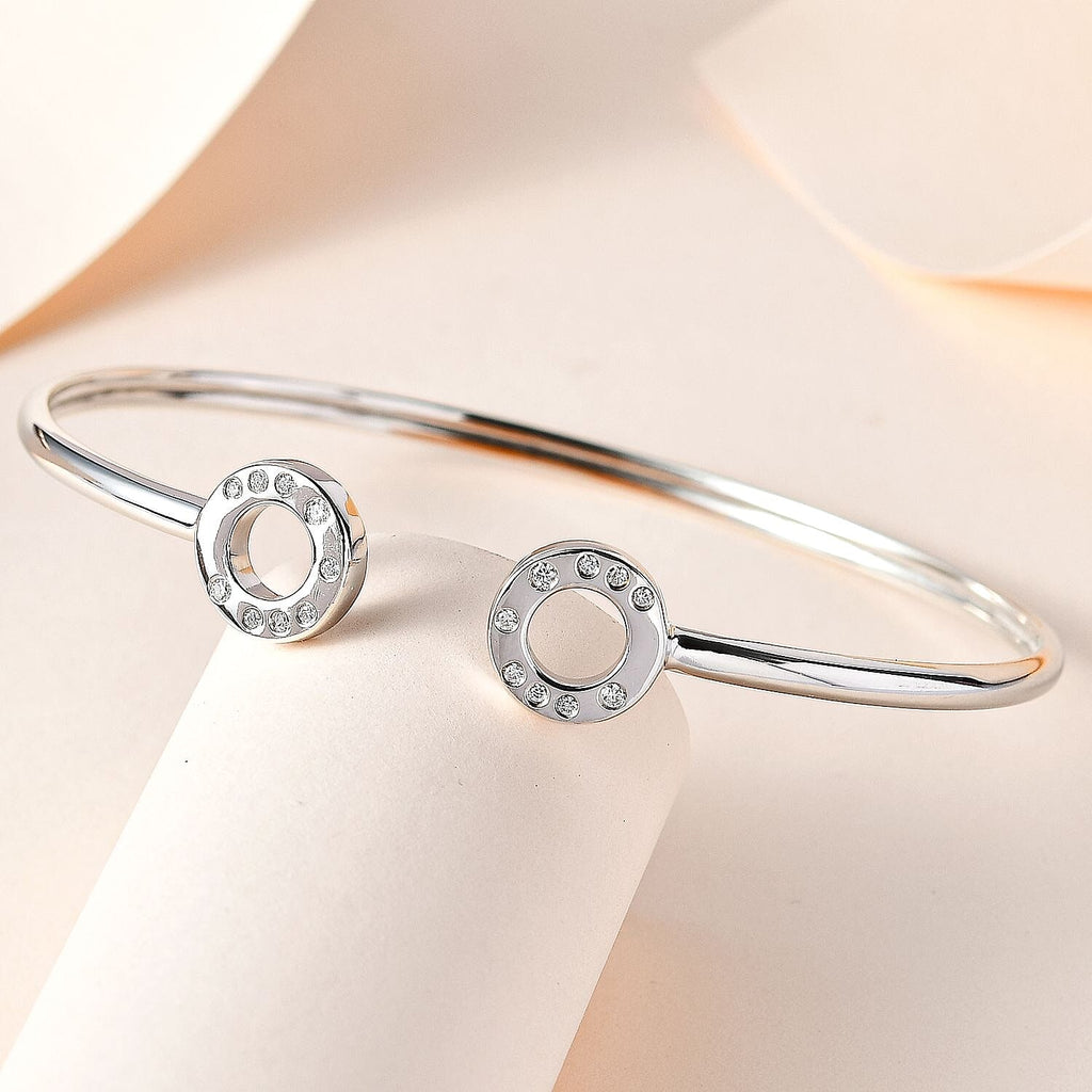 Moissanite Open Circle Bangle (Size 7.5) in Platinum Overlay Sterling Silver, Silver Wt  6.73 GM