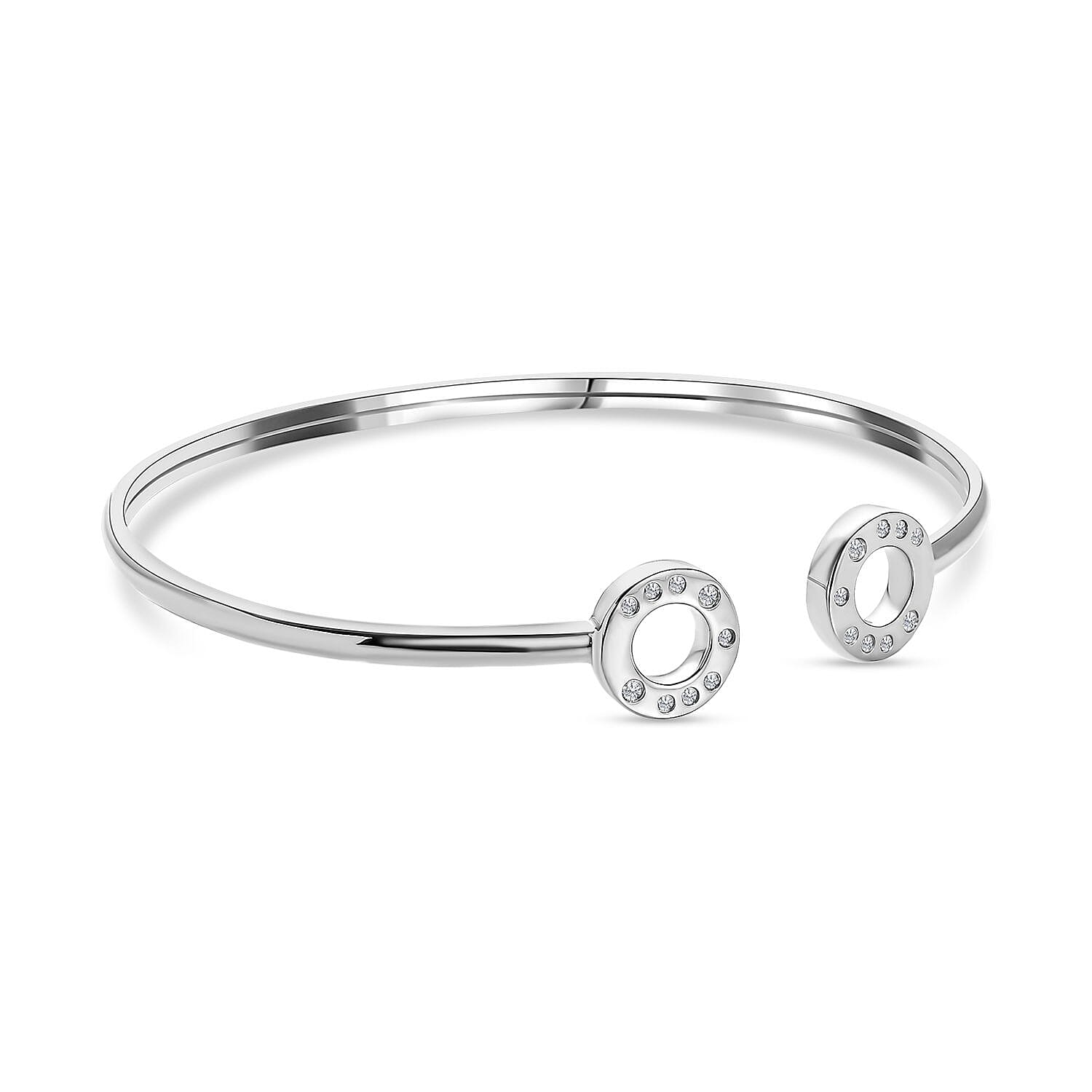 Moissanite Open Circle Bangle (Size 7.5) in Platinum Overlay Sterling Silver, Silver Wt  6.73 GM 7652124 4