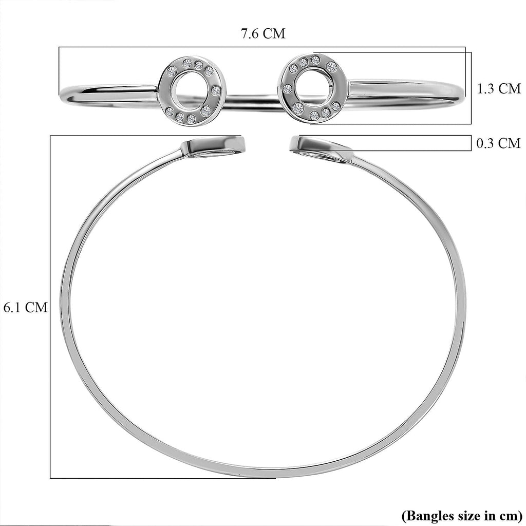 Moissanite Open Circle Bangle (Size 7.5) in Platinum Overlay Sterling Silver, Silver Wt  6.73 GM