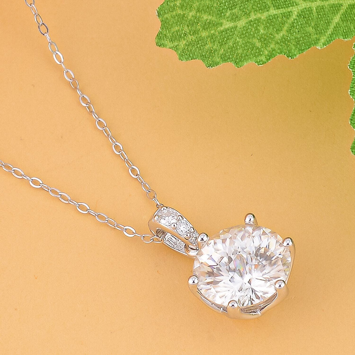 (Empire Cut) Moissanite Pendant with Chain (Size 18) in Rhodium Overlay Sterling Silver 4.060 Ct 4140893 2