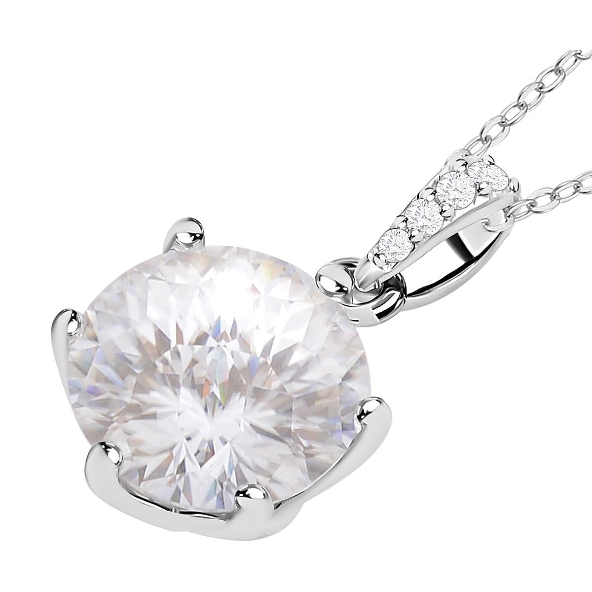 (Empire Cut) Moissanite Pendant with Chain (Size 18) in Rhodium Overlay Sterling Silver 4.060 Ct 4140893 3