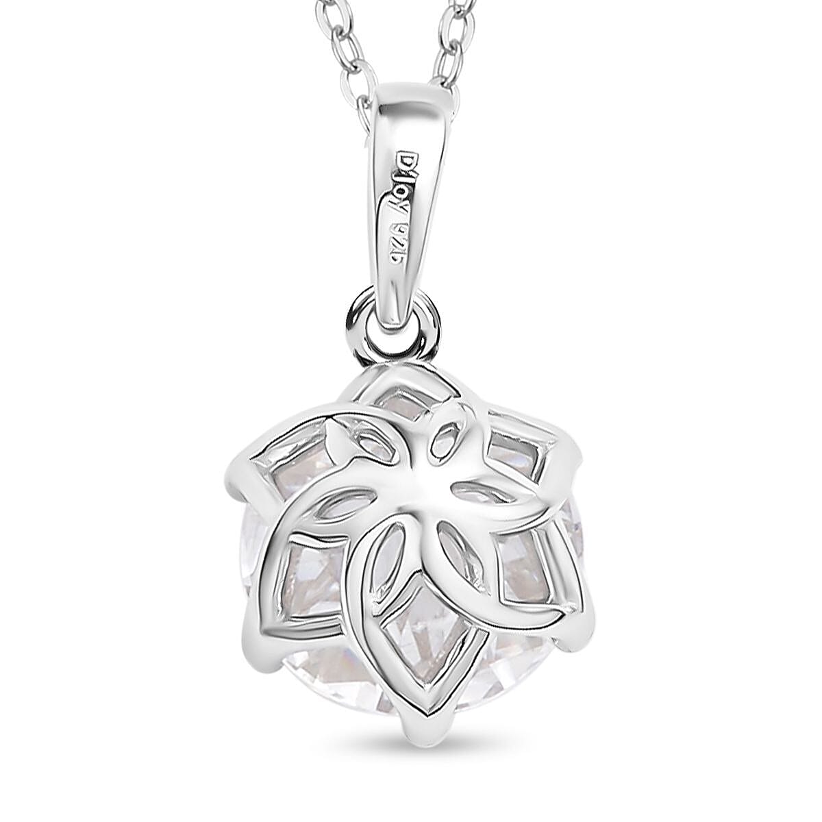 (Empire Cut) Moissanite Pendant with Chain (Size 18) in Rhodium Overlay Sterling Silver 4.060 Ct 4140893 4