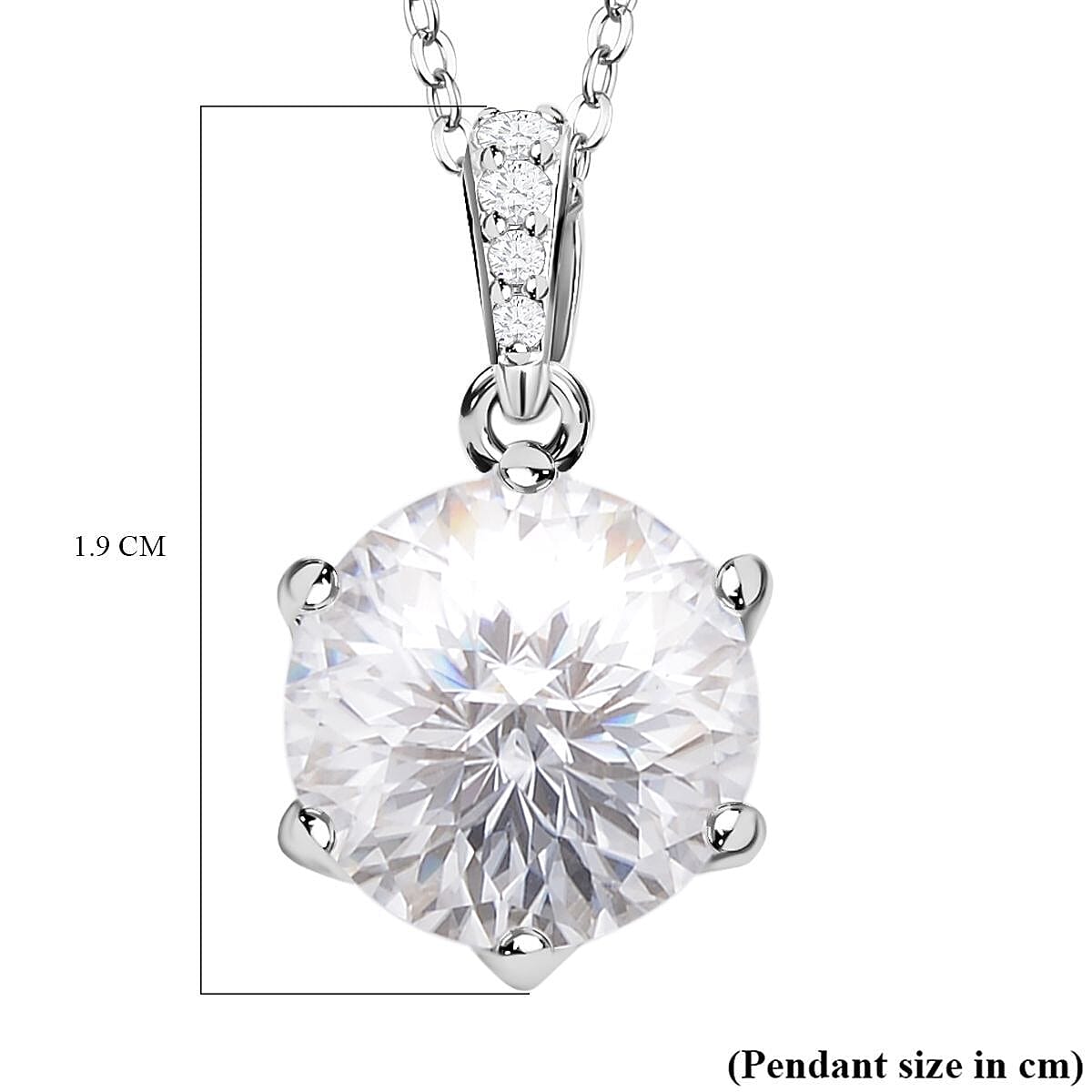 (Empire Cut) Moissanite Pendant with Chain (Size 18) in Rhodium Overlay Sterling Silver 4.060 Ct 4140893 6
