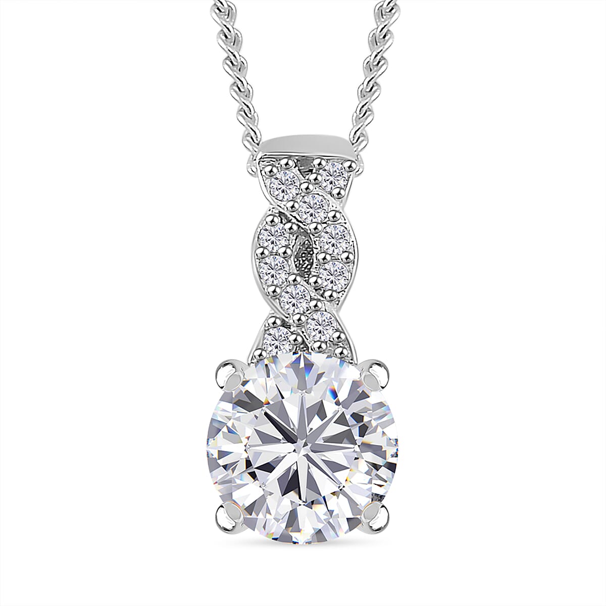 RADIANTA GRA Certified Moissanite D-VVS1 Pendant with Chain (Size - 18) in Rhodium Overlay Sterling Silver. 4323874 0