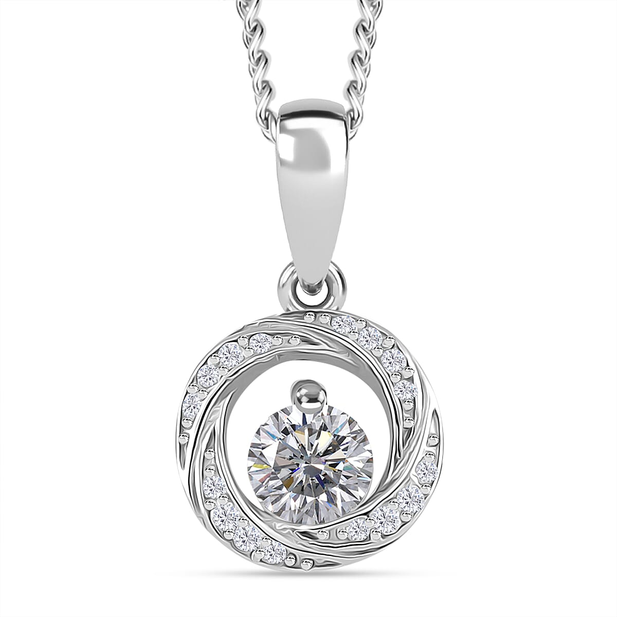 RADIANTA GRA Certified Moissanite D-VVS1 Pendant with Chain (Size - 18) in Rhodium Overlay Sterling Silver. 4323889 0