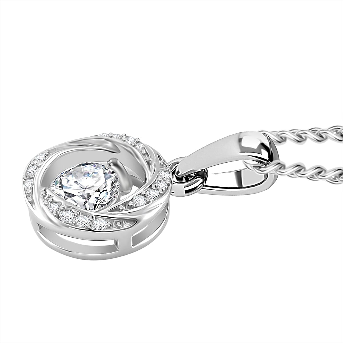 RADIANTA GRA Certified Moissanite D-VVS1 Pendant with Chain (Size - 18) in Rhodium Overlay Sterling Silver. 4323889 4