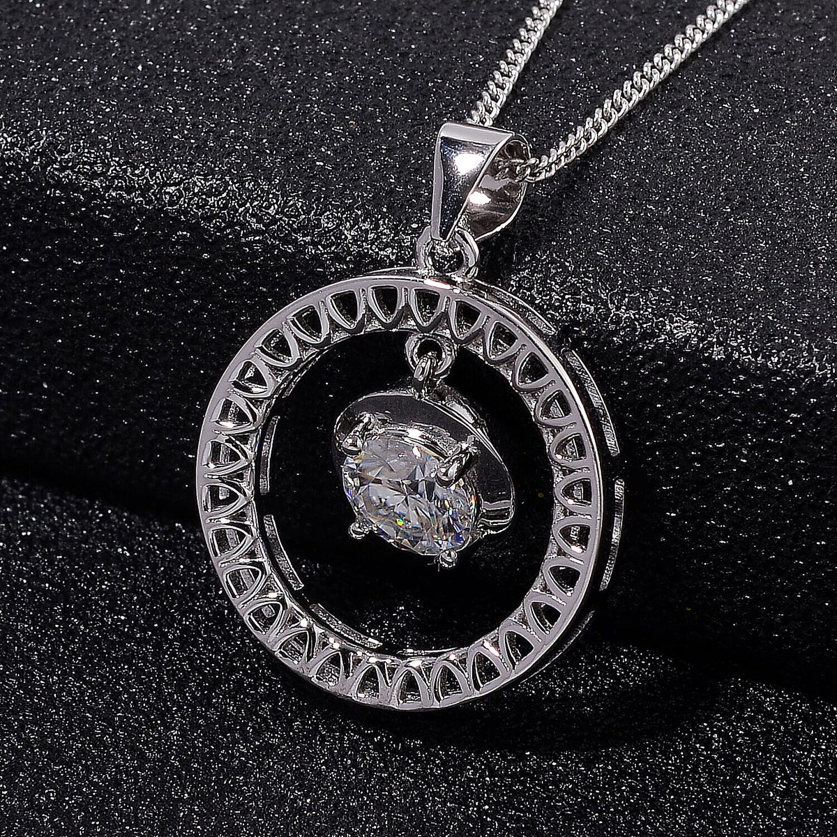 RADIANTA GRA Certified Circle Of Life Moissanite Drop Pendant with Chain (Size - 18) in Rhodium Overlay Sterling Silver (D-VVS1) V32639433 3