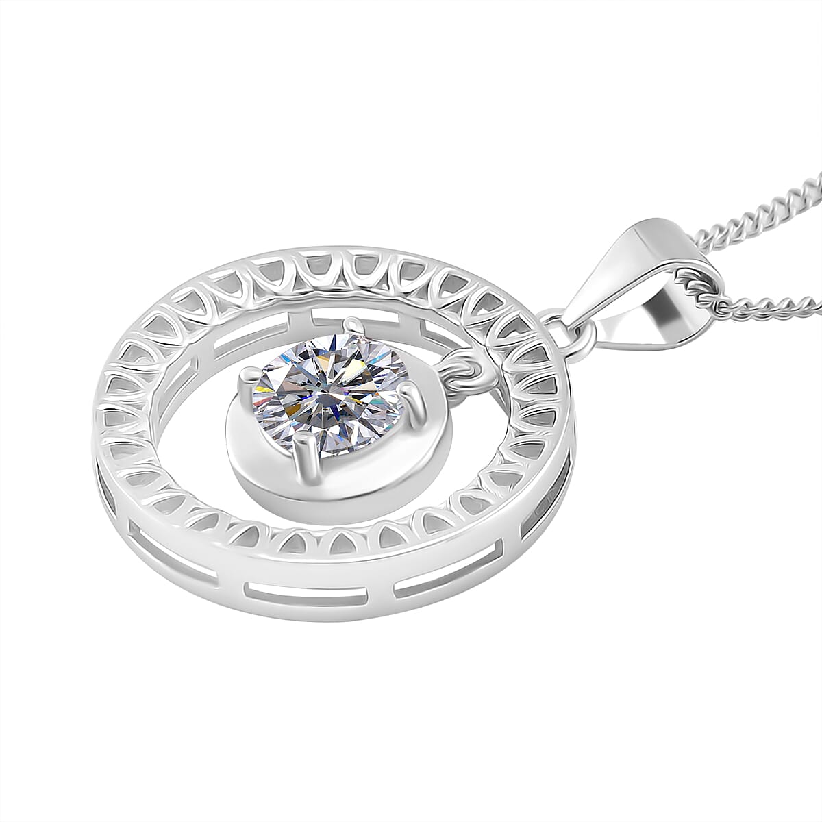 RADIANTA GRA Certified Circle Of Life Moissanite Drop Pendant with Chain (Size - 18) in Rhodium Overlay Sterling Silver (D-VVS1) V32639433 4
