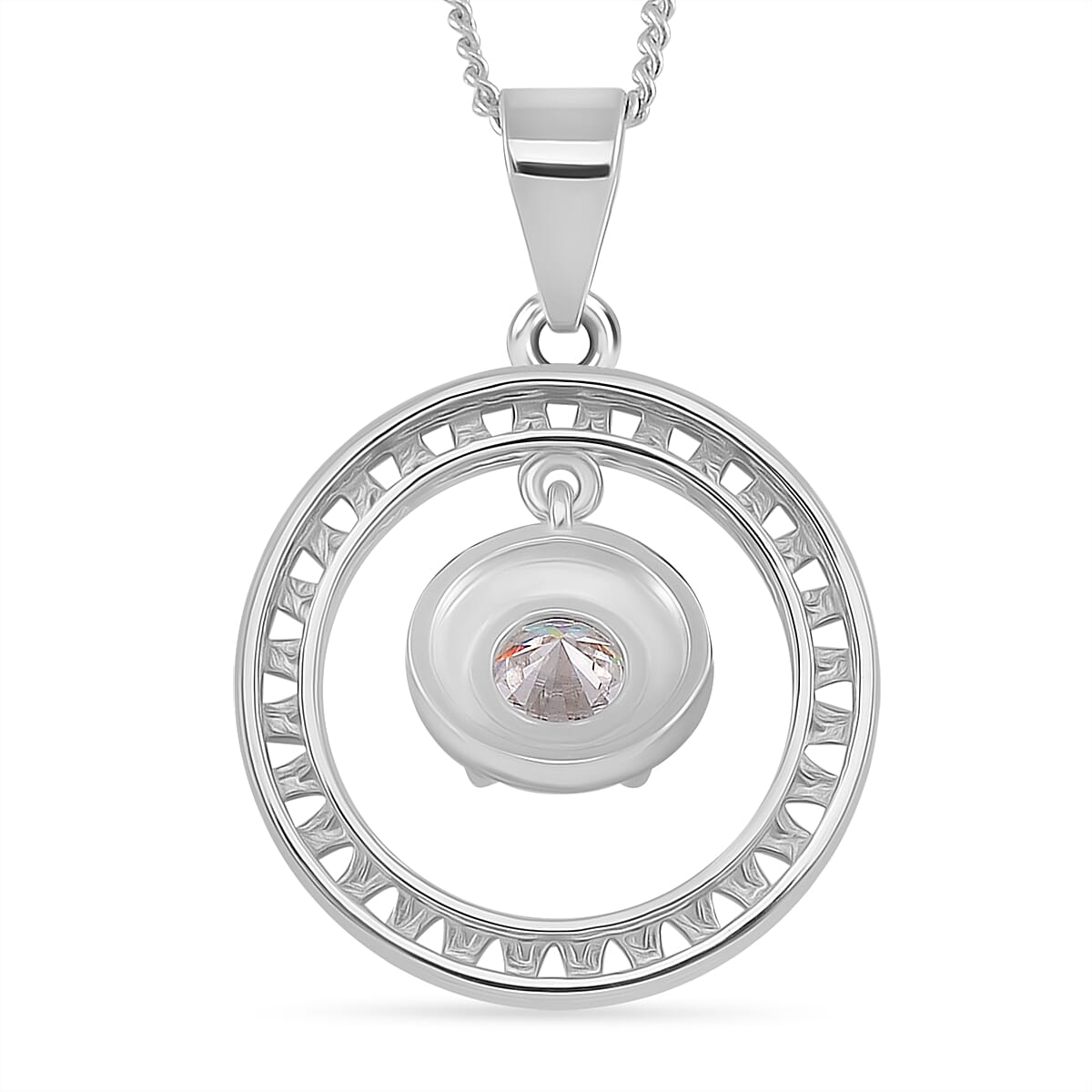 RADIANTA GRA Certified Circle Of Life Moissanite Drop Pendant with Chain (Size - 18) in Rhodium Overlay Sterling Silver (D-VVS1) V32639433 5