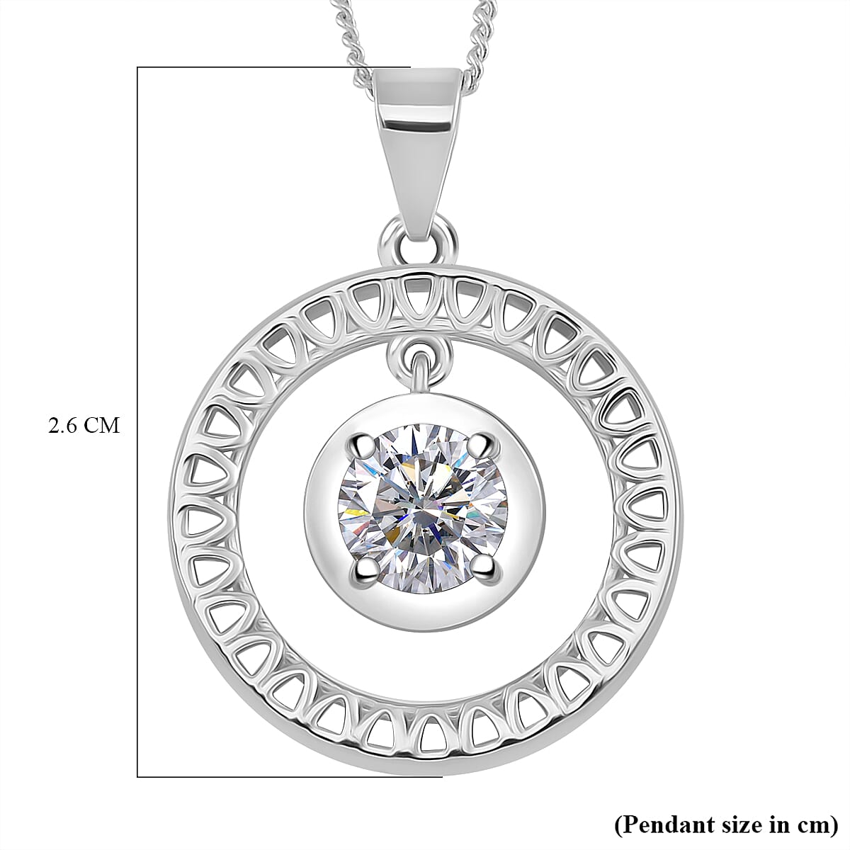 RADIANTA GRA Certified Circle Of Life Moissanite Drop Pendant with Chain (Size - 18) in Rhodium Overlay Sterling Silver (D-VVS1) V32639433 7