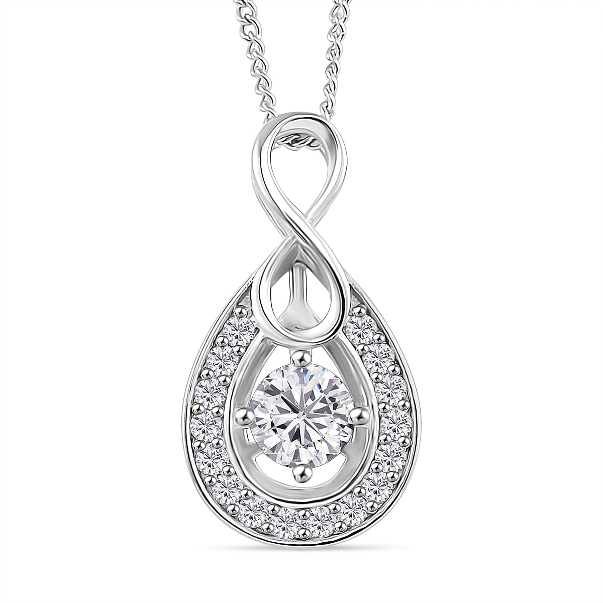 RADIANTA GRA Certified Moissanite D-VVS1 Pendant with Chain (Size 18) in Rhodium Overlay Sterling Silver 4365651 0
