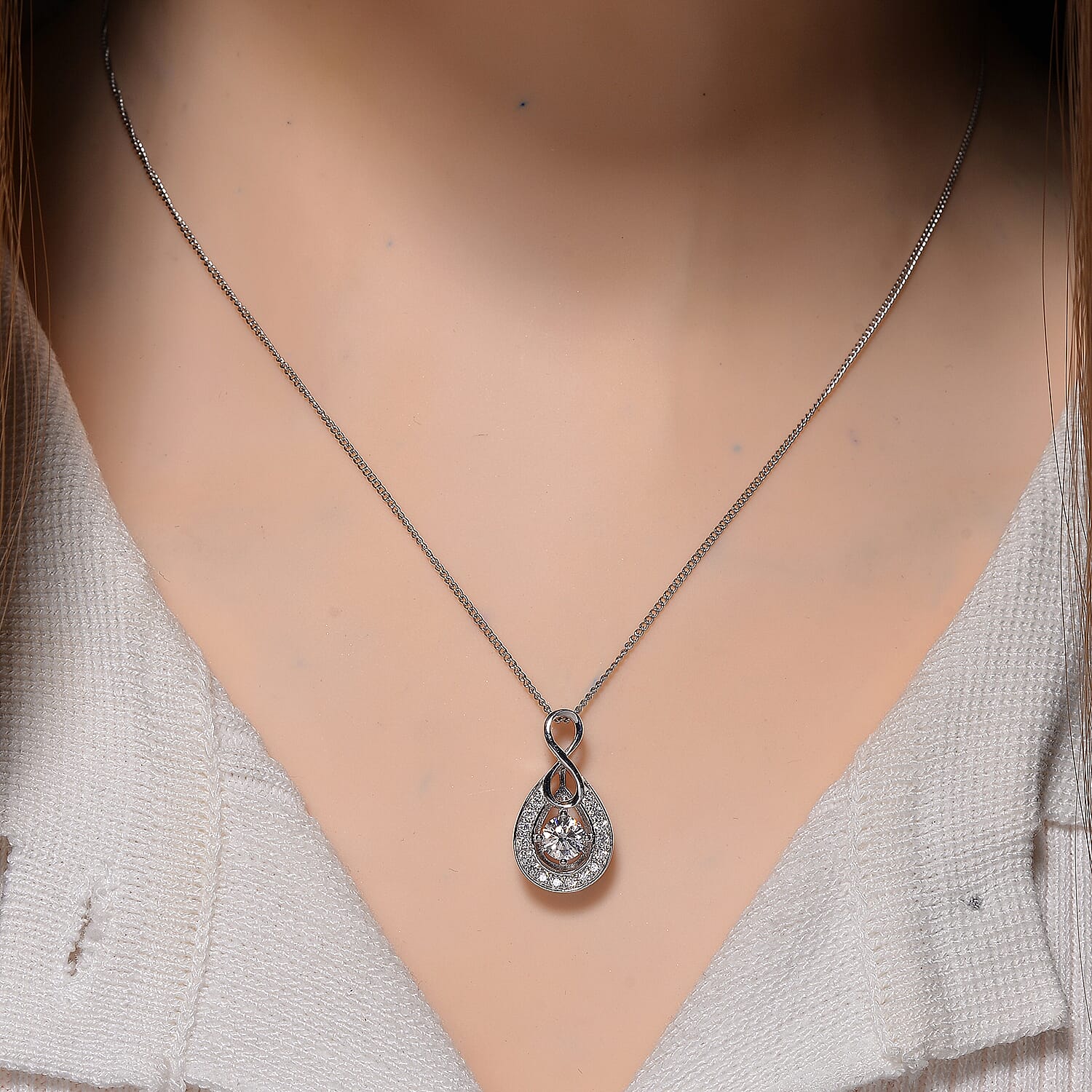 RADIANTA GRA Certified Moissanite D-VVS1 Pendant with Chain (Size 18) in Rhodium Overlay Sterling Silver 4365651 2