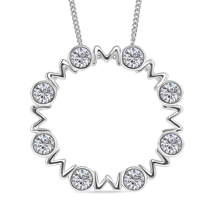 RADIANTA GRA Certified 1.60 Ct. Moissanite MOM Pendant with Chain (Size 18) in Rhodium Overlay Sterling Silver (D-VVS1)