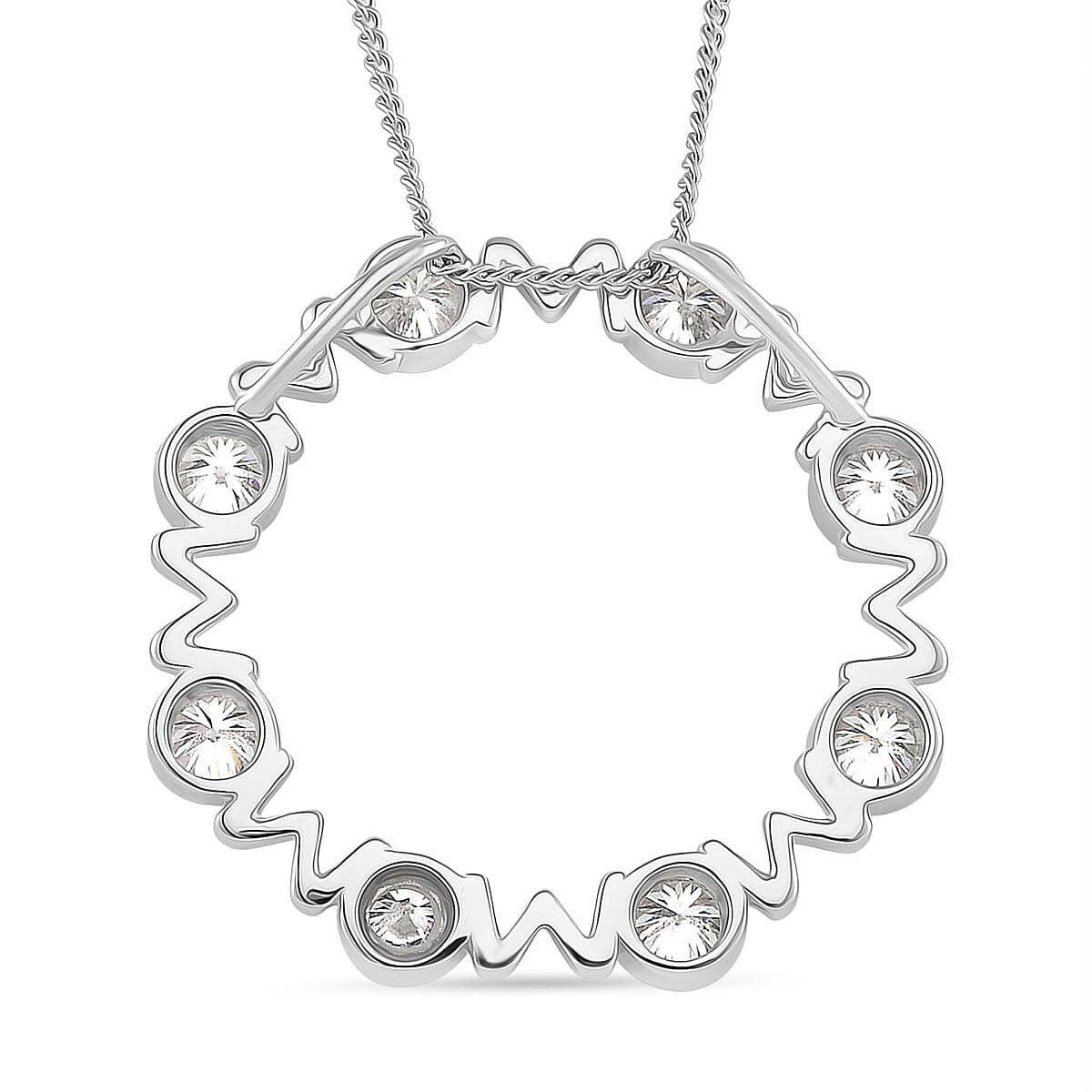 RADIANTA GRA Certified 1.60 Ct. Moissanite MOM Pendant with Chain (Size 18) in Rhodium Overlay Sterling Silver (D-VVS1) 4365666 4