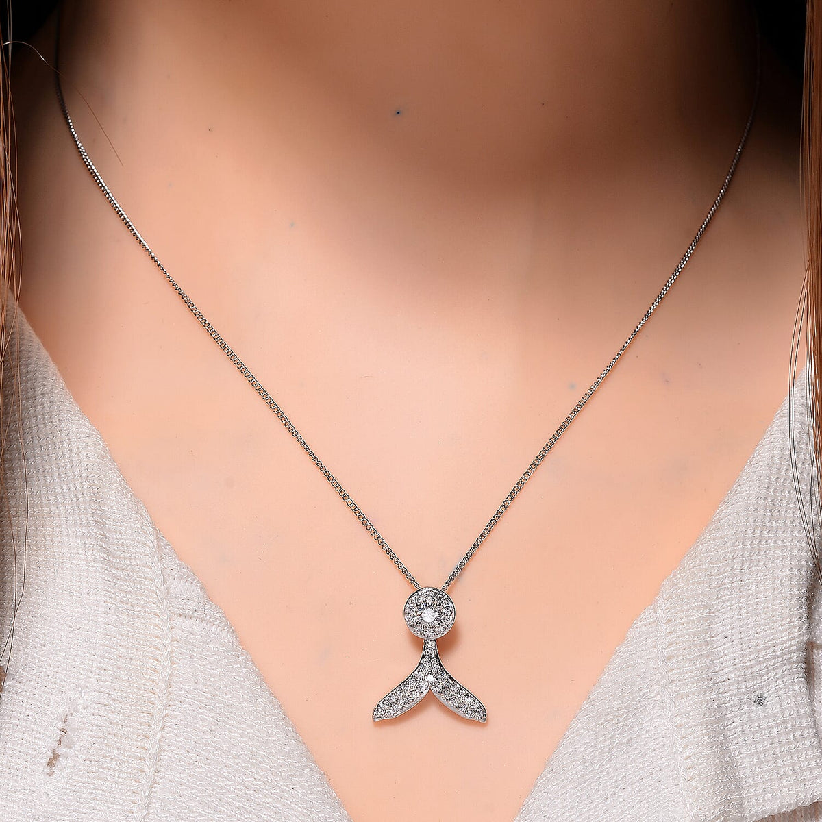 RADIANTA GRA Certified Moissanite Whale Tail Pendant with Chain (Size 18) in Rhodium Overlay Sterling Silver (D-VVS1) 4366125 2