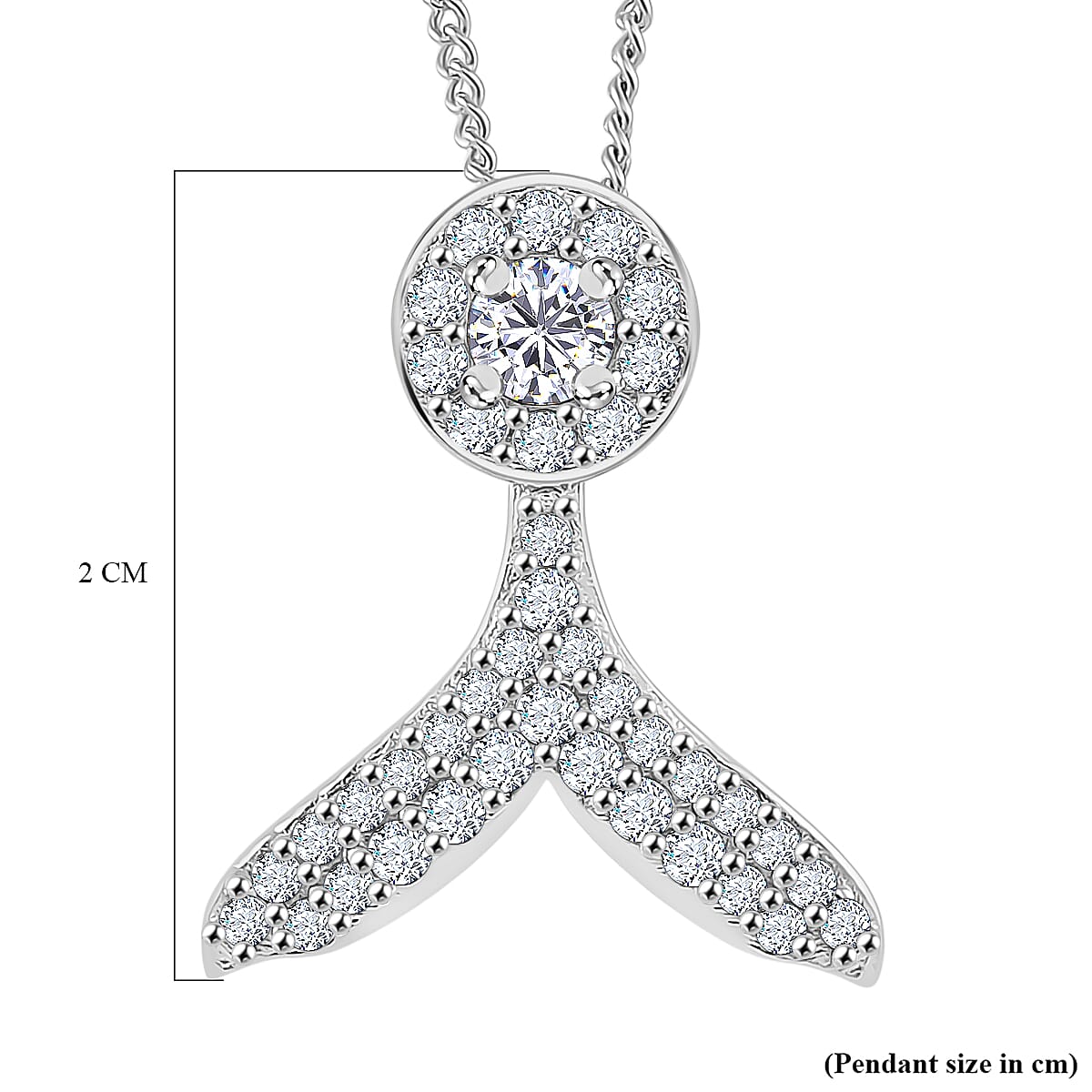 RADIANTA GRA Certified Moissanite Whale Tail Pendant with Chain (Size 18) in Rhodium Overlay Sterling Silver (D-VVS1) 4366125 6