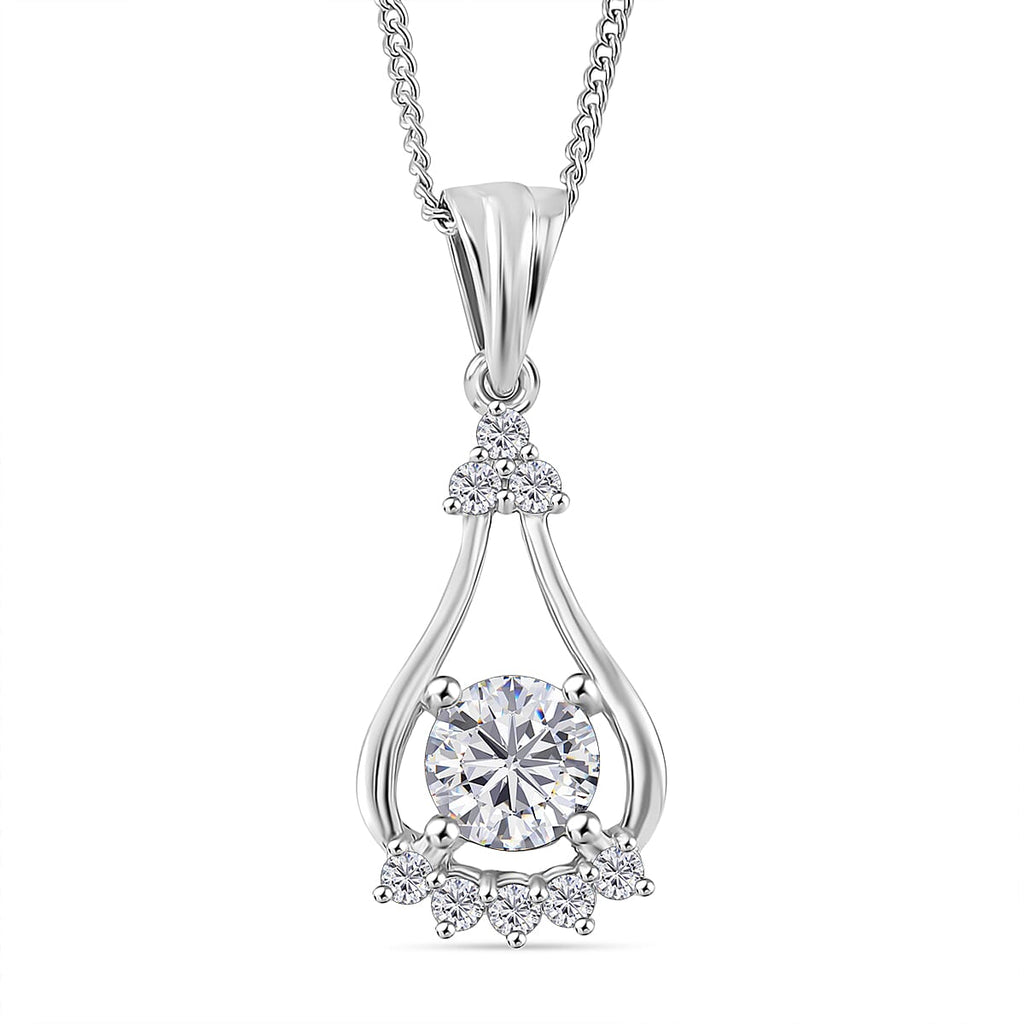 GRA Certified (VVS1-D) Pendant with Chain (Size 18) in Rhodium Overlay Sterling Silver 1.00 Ct.