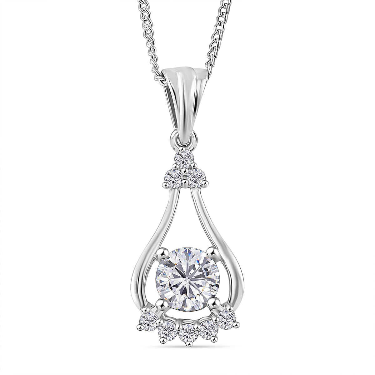 RADIANTA GRA Certified 2 Ct. Moissanite Drop Pendant with Chain (Size 18) in Rhodium Overlay Sterling Silver (D-VVS1) 4366144 0