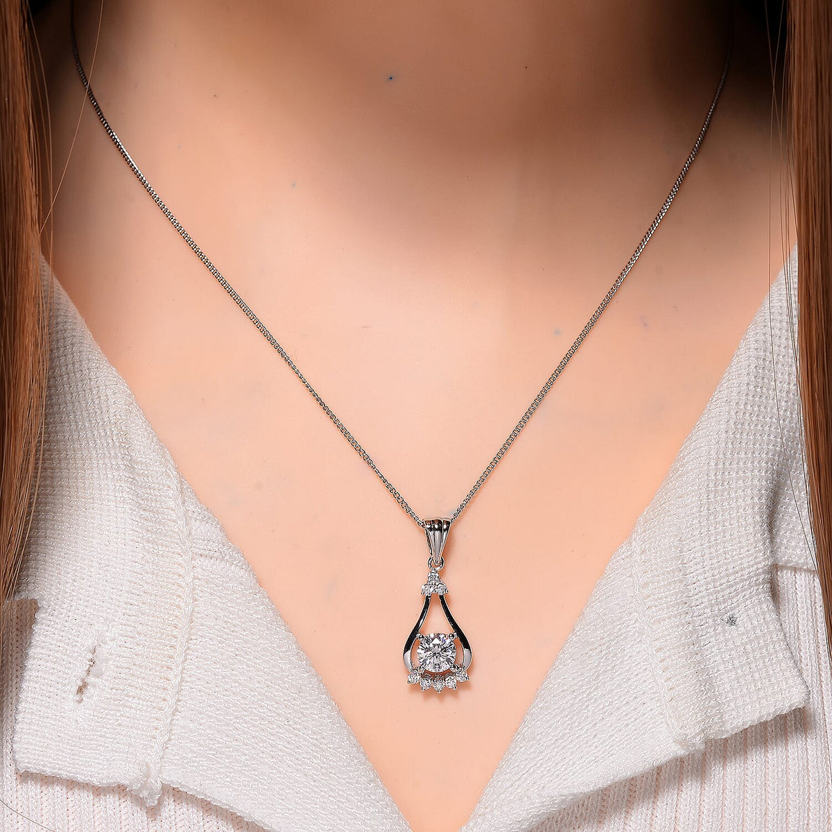 RADIANTA GRA Certified 2 Ct. Moissanite Drop Pendant with Chain (Size 18) in Rhodium Overlay Sterling Silver (D-VVS1) 4366144 2