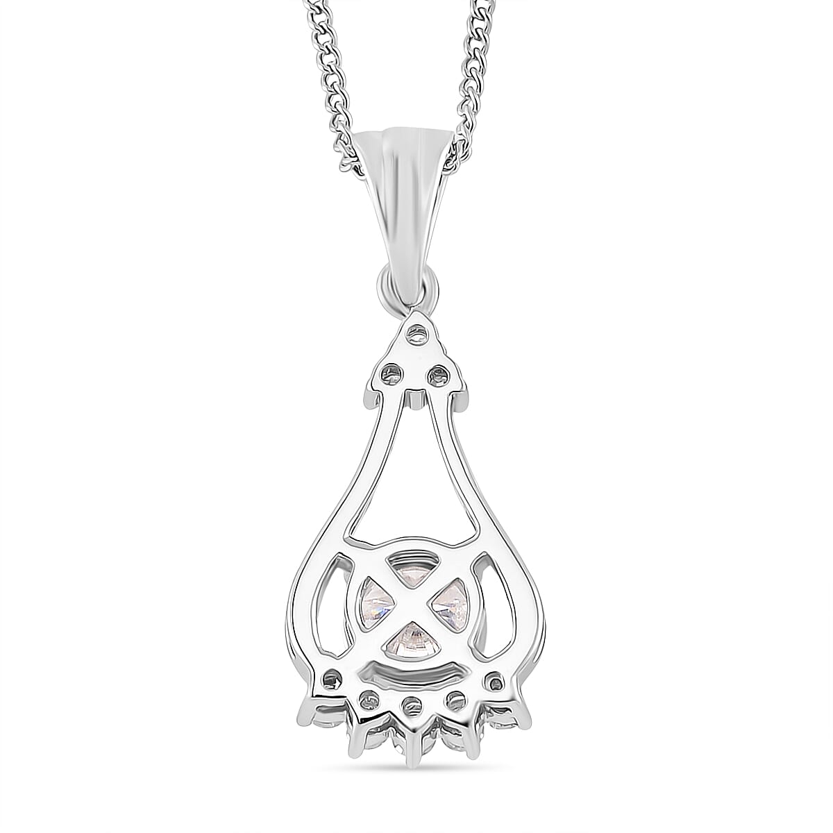 RADIANTA GRA Certified 2 Ct. Moissanite Drop Pendant with Chain (Size 18) in Rhodium Overlay Sterling Silver (D-VVS1) 4366144 4