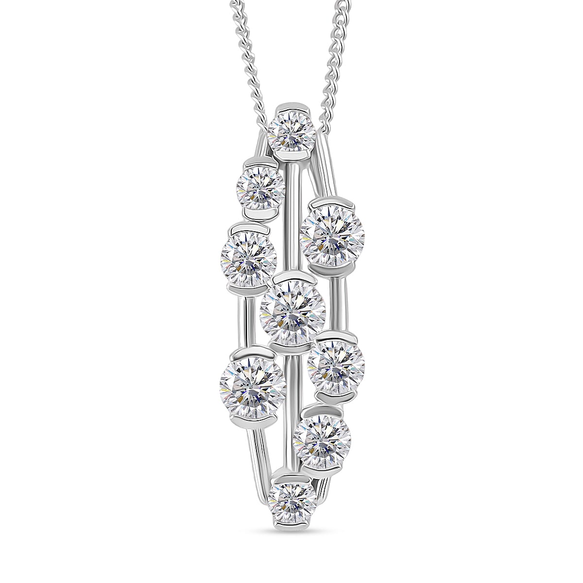 RADIANTA GRA Certified 1.65 Ct. Moissanite Bubble Pendant with Chain (Size 18) in Rhodium Overlay Sterling Silver (D-VVS1) 4366402 0