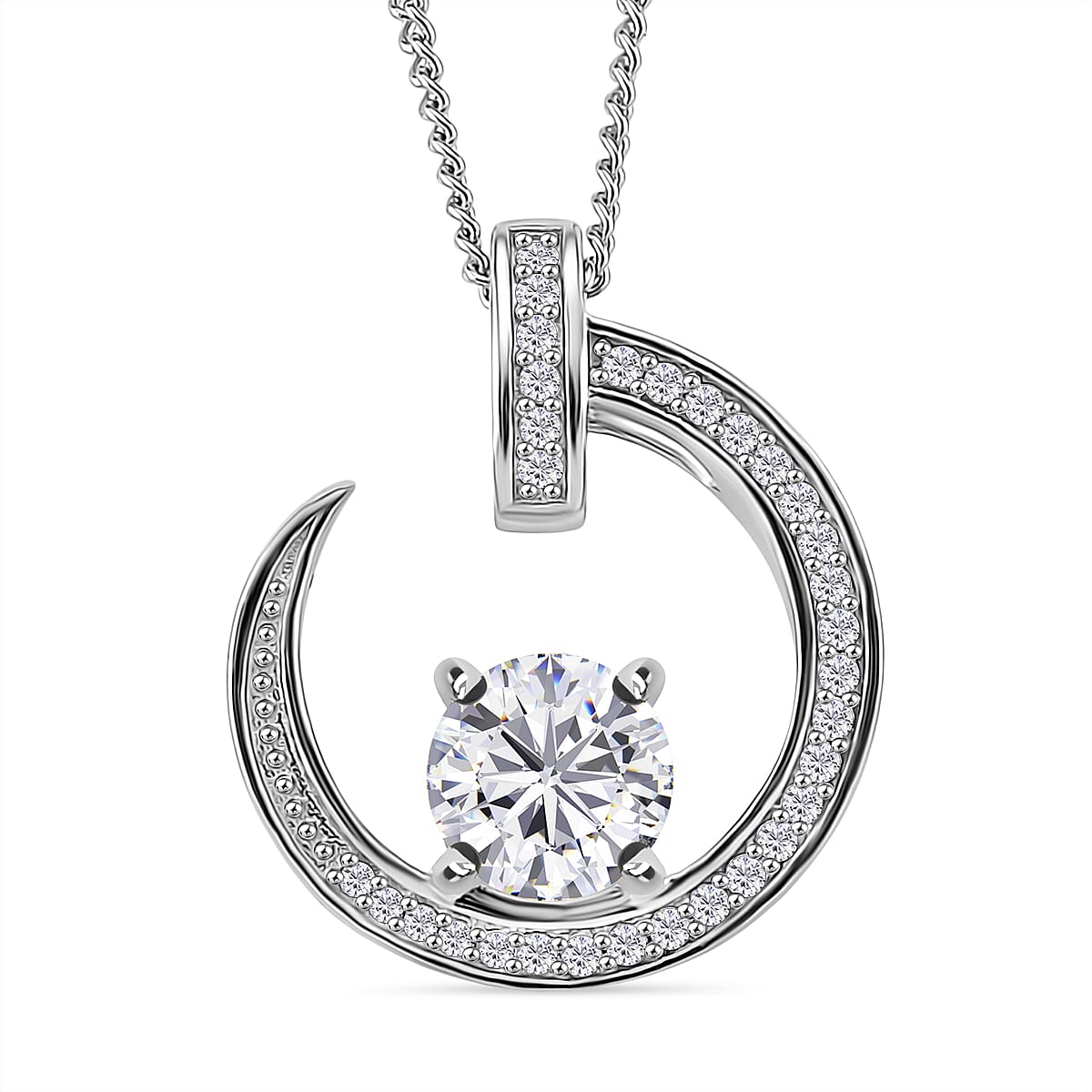 D'Joy RADIANTA GRA Certified Crescent Moon Moissanite Pendant with Chain (Size 18) in Rhodium Overlay Sterling Silver 4403461 0