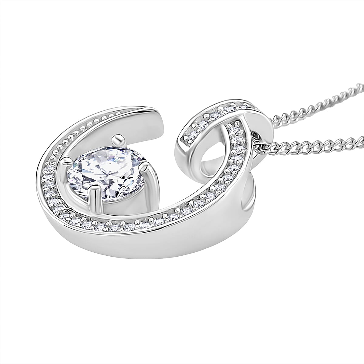 D'Joy RADIANTA GRA Certified Crescent Moon Moissanite Pendant with Chain (Size 18) in Rhodium Overlay Sterling Silver 4403461 3