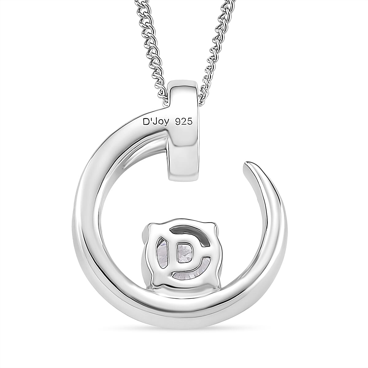 D'Joy RADIANTA GRA Certified Crescent Moon Moissanite Pendant with Chain (Size 18) in Rhodium Overlay Sterling Silver 4403461 4