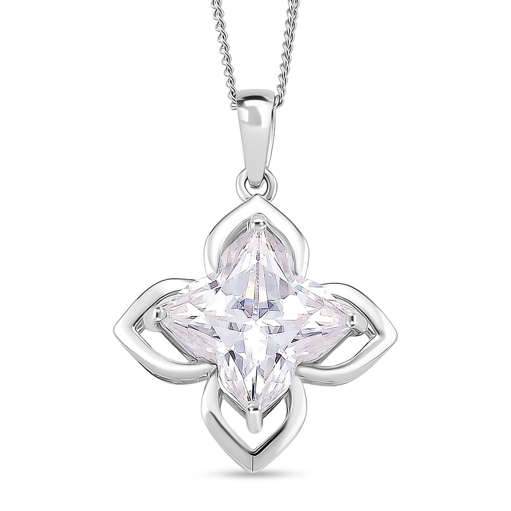 D'Joy Moissanite Lily Pendant with Chain (Size - 18) in Rhodium Overlay Sterling Silver 6.00 Ct.