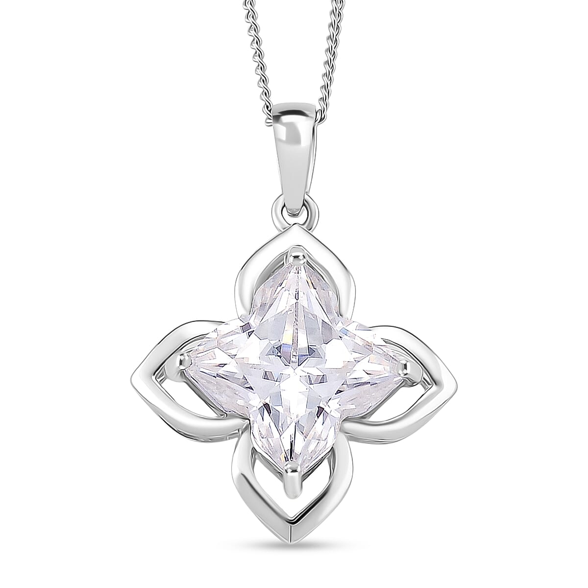 D'Joy 6 Ct. Moissanite Lily Pendant with Chain (Size - 18) in Rhodium Overlay Sterling Silver V32514850 0