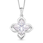 D'Joy Moissanite Lily Pendant with Chain (Size - 18) in Rhodium Overlay Sterling Silver 6.00 Ct.