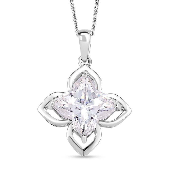 D'Joy 6 Ct. Moissanite Lily Pendant with Chain (Size - 18) in Rhodium Overlay Sterling Silver 4424119 1