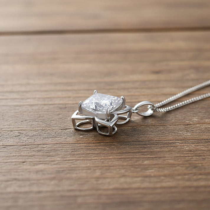 D'Joy 6 Ct. Moissanite Lily Pendant with Chain (Size - 18) in Rhodium Overlay Sterling Silver 4424119 2