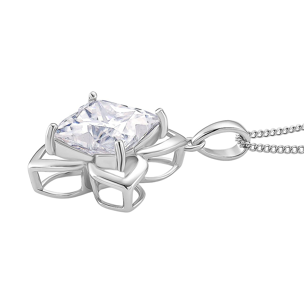 D'Joy Moissanite Lily Pendant with Chain (Size - 18) in Rhodium Overlay Sterling Silver 6.00 Ct.