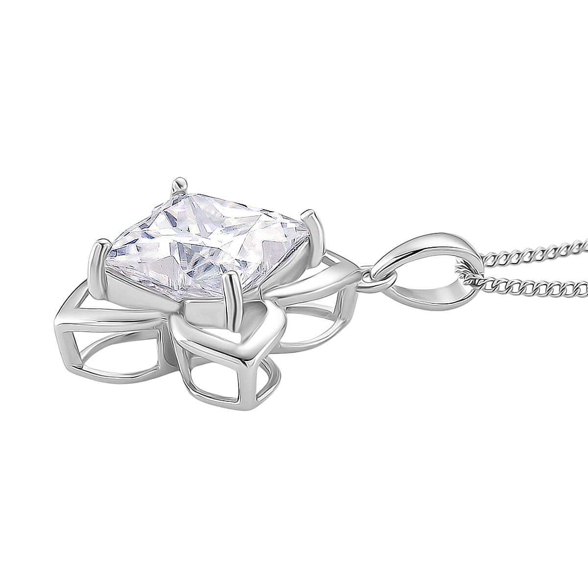 D'Joy 6 Ct. Moissanite Lily Pendant with Chain (Size - 18) in Rhodium Overlay Sterling Silver V32514850 4