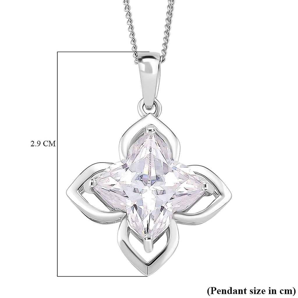 D'Joy Moissanite Lily Pendant with Chain (Size - 18) in Rhodium Overlay Sterling Silver 6.00 Ct.