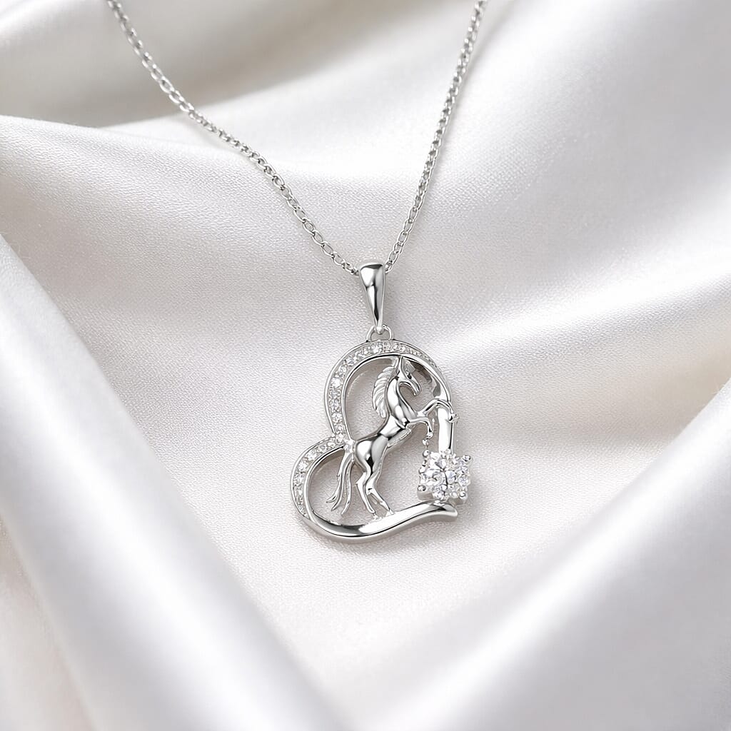 Moissanite Pendant with Chain (Size 18) in Rhodium Overlay Sterling Silver 4450705 2