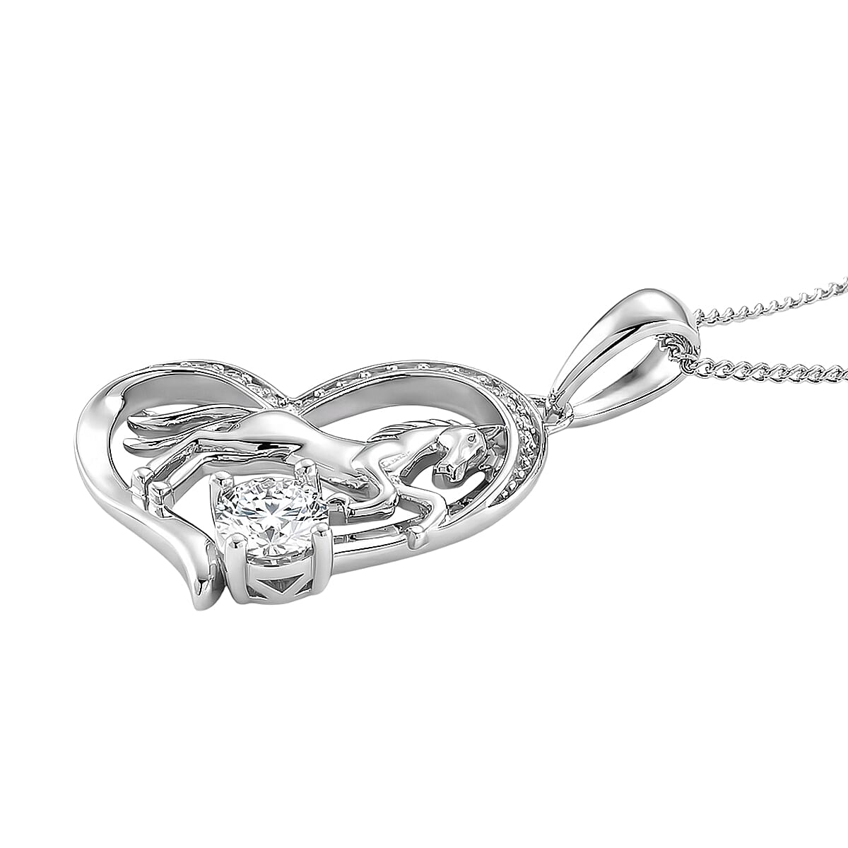 Moissanite Pendant with Chain (Size 18) in Rhodium Overlay Sterling Silver 4450705 4
