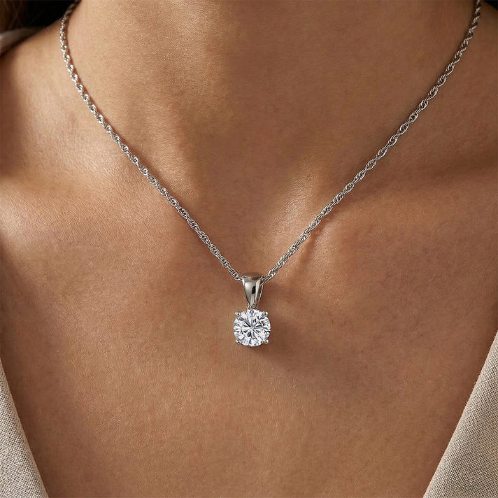 D'Joy Moissanite GRA Certified Solitaire Pendant with Chain (Size 18) in Rhodium Overlay Sterling Silver 1.00 Ct. 4459291 2