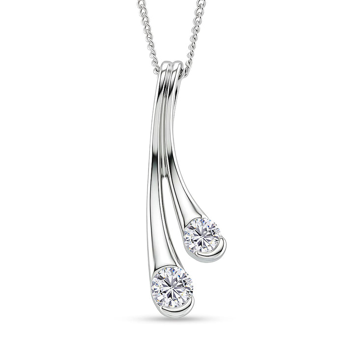 D'Joy - GRA Certified Moissanite(D-VVS1) Split Drop Pendant with Chain (Size 18) in Rhodium Overlay Sterling Silver 4462527 1