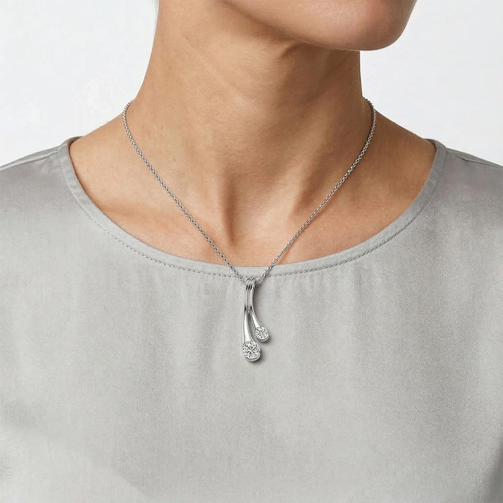 D'Joy - GRA Certified Moissanite(D-VVS1) Split Drop Pendant with Chain (Size 18) in Rhodium Overlay Sterling Silver 4462527 2