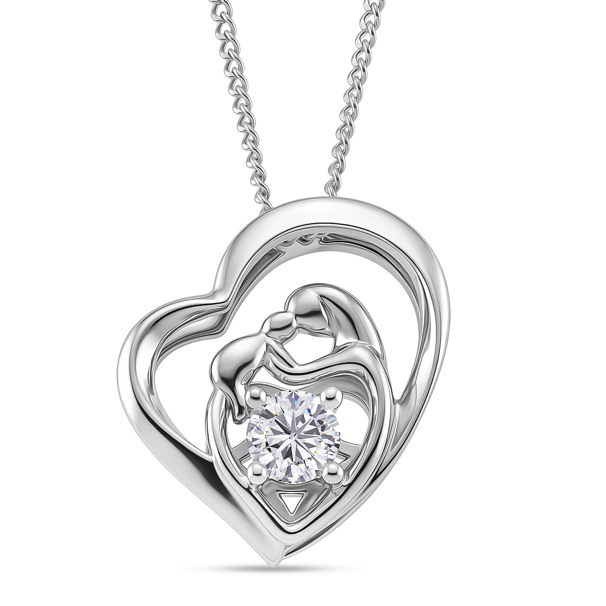 D'Joy - GRA Certified Moissanite D-VVS1 Solitaire Heart Pendant with Chain (Size 18) in Rhodium Overlay Sterling Silver 4462532 0