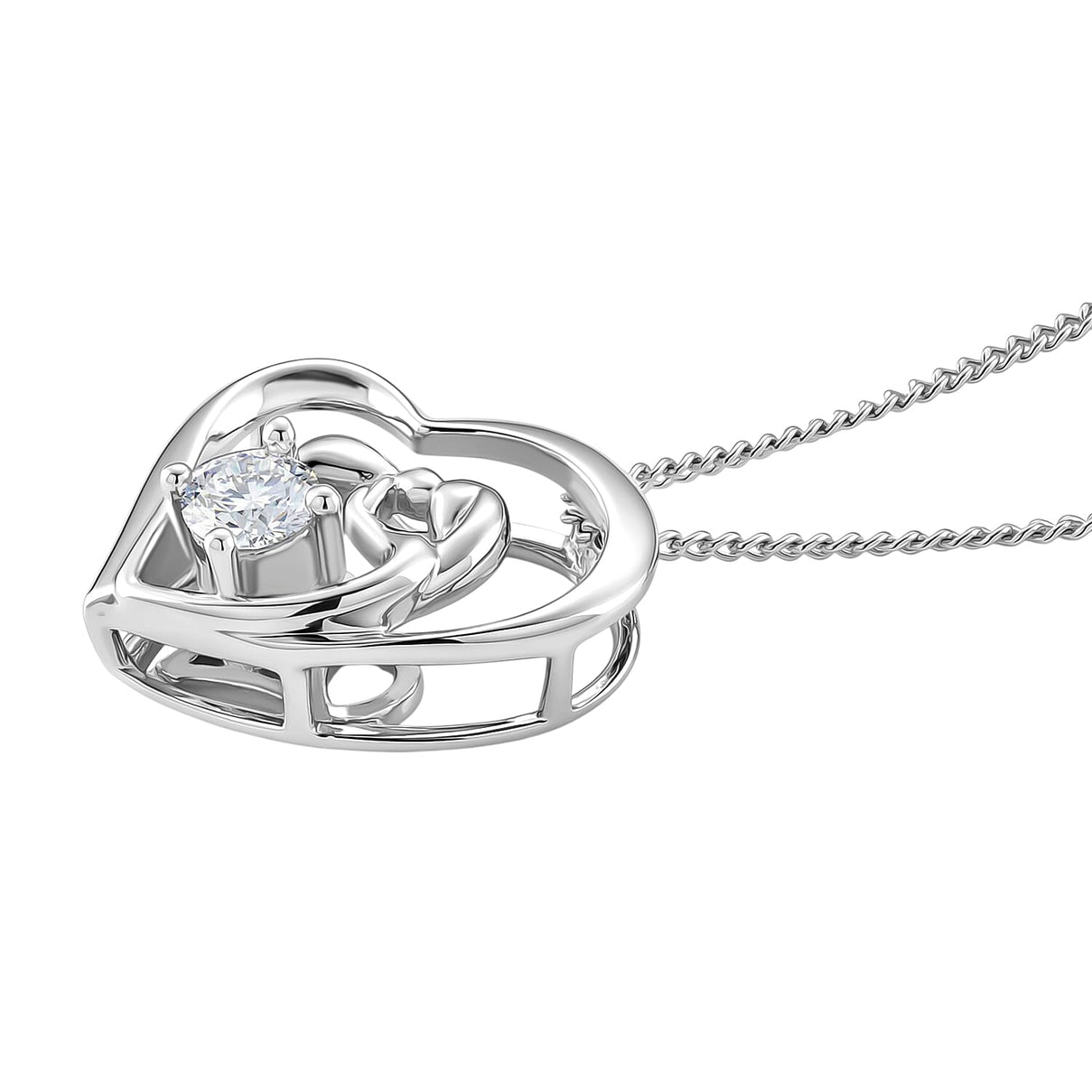 D'Joy - GRA Certified Moissanite D-VVS1 Solitaire Heart Pendant with Chain (Size 18) in Rhodium Overlay Sterling Silver 4462532 4