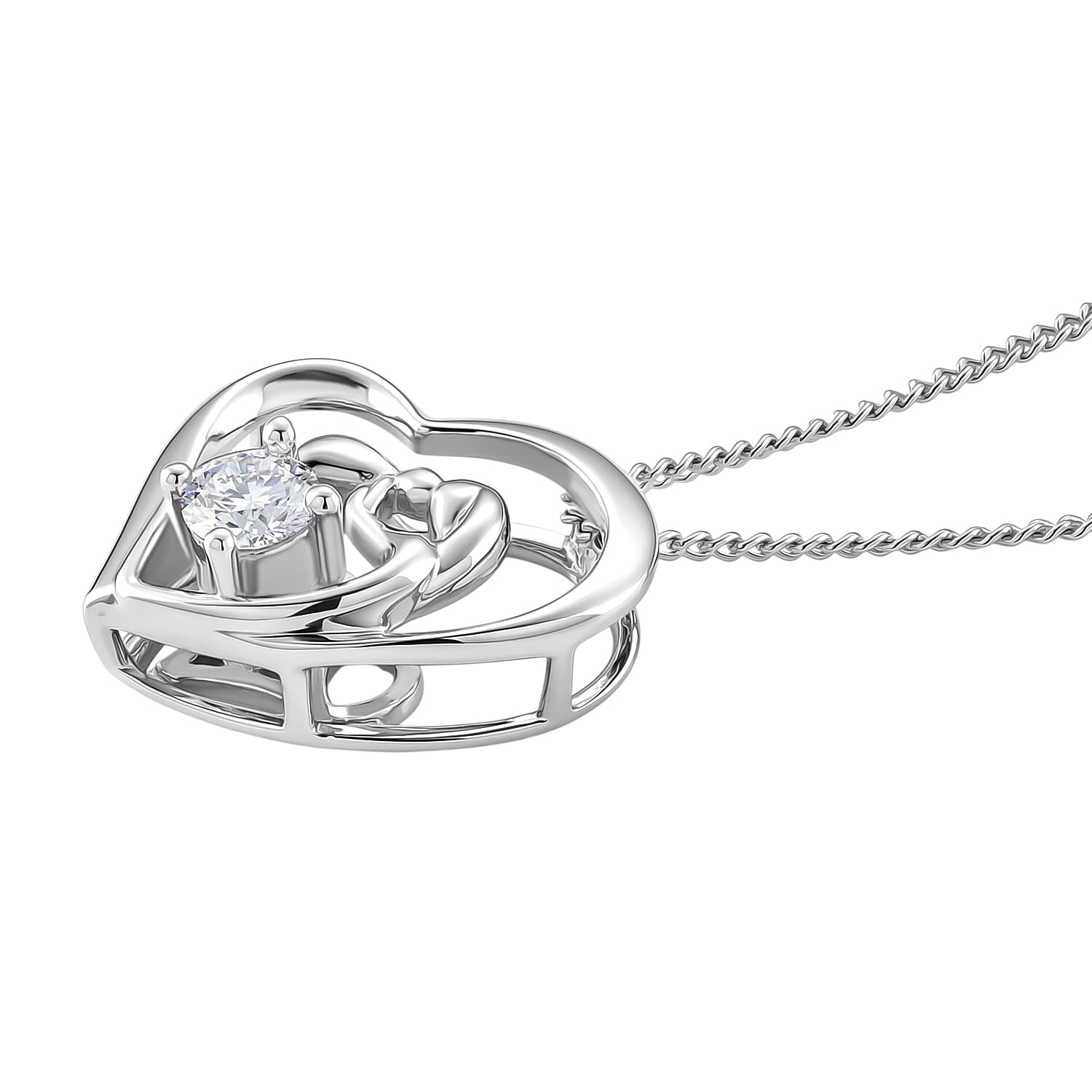D'Joy - GRA Certified Moissanite D-VVS1 Solitaire Heart Pendant with Chain (Size 18) in Rhodium Overlay Sterling Silver 4462532 4