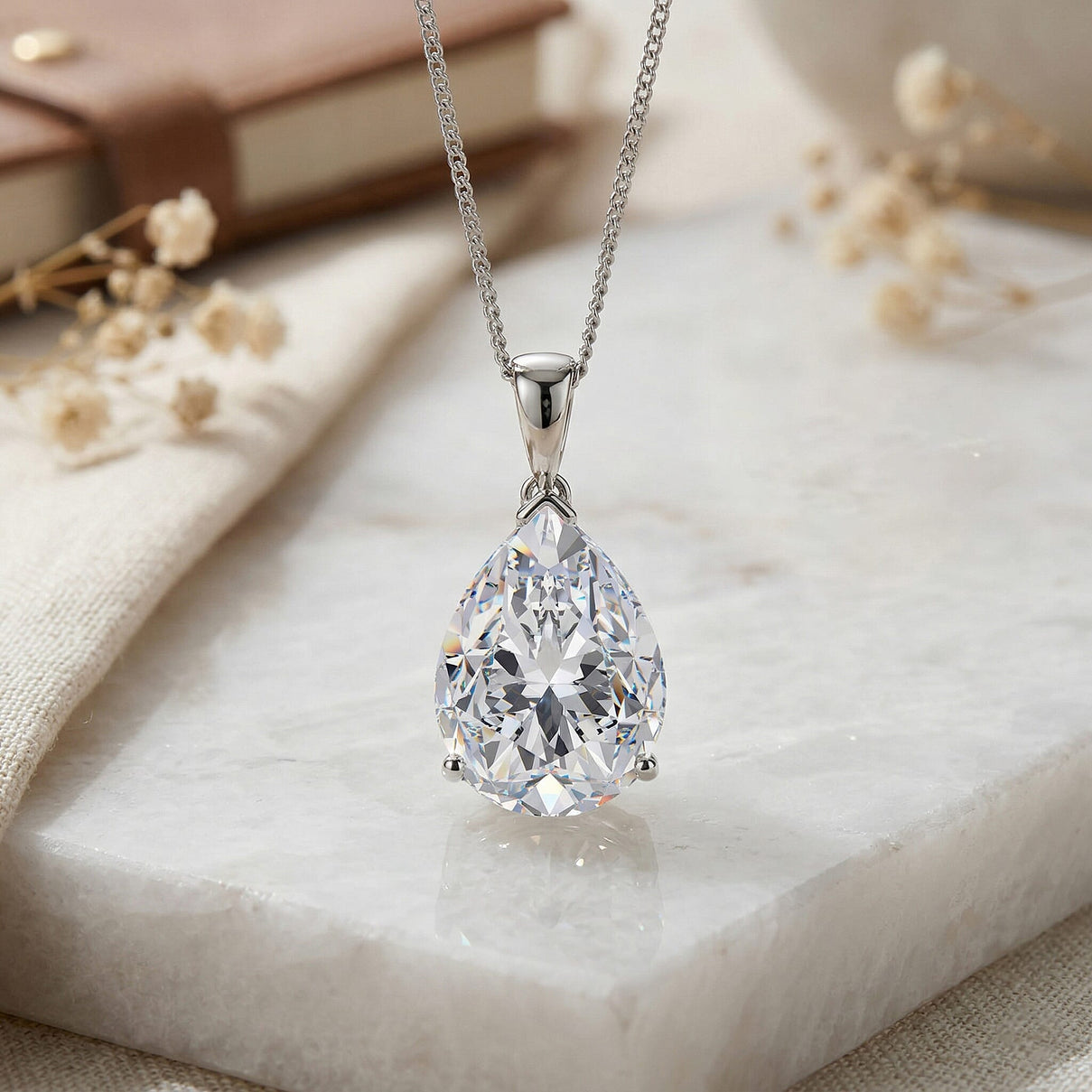 Moissanite Solitaire Pendant with Chain (Size 18) in Rhodium Overlay Sterling Silver 10.00 Ct. 4467633 3