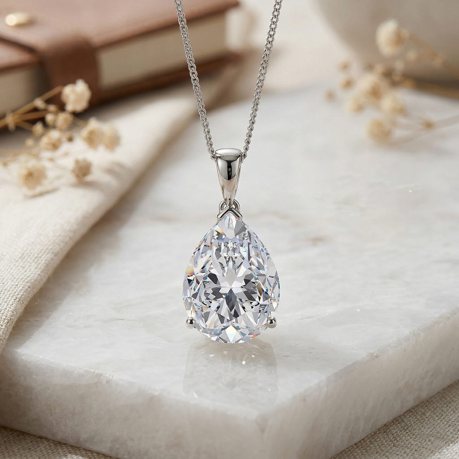 Moissanite Solitaire Pendant with Chain (Size 18) in Rhodium Overlay Sterling Silver 10.00 Ct. 4467633 3