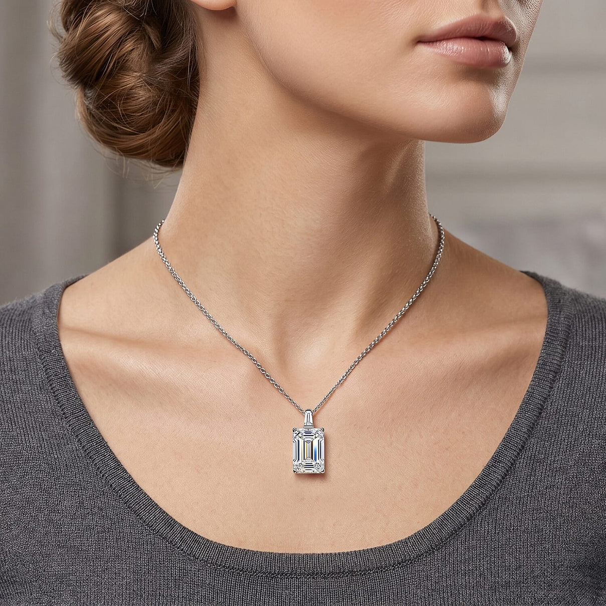 Moissanite Pendant with Chain (Size 18) in Rhodium Overlay Sterling Silver 10.22 Ct. V32515390 2