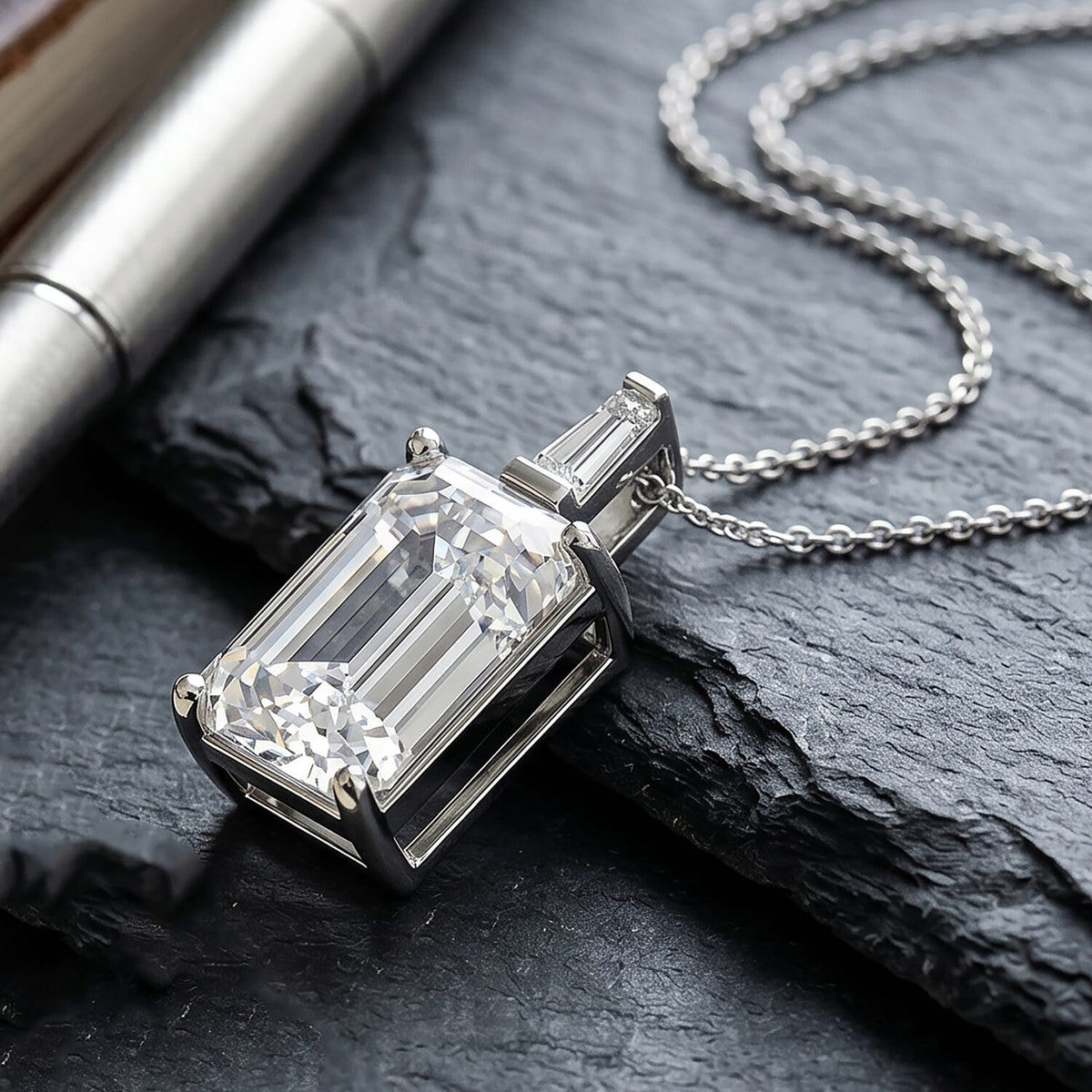 Moissanite Pendant with Chain (Size 18) in Rhodium Overlay Sterling Silver 10.22 Ct. V32515390 3