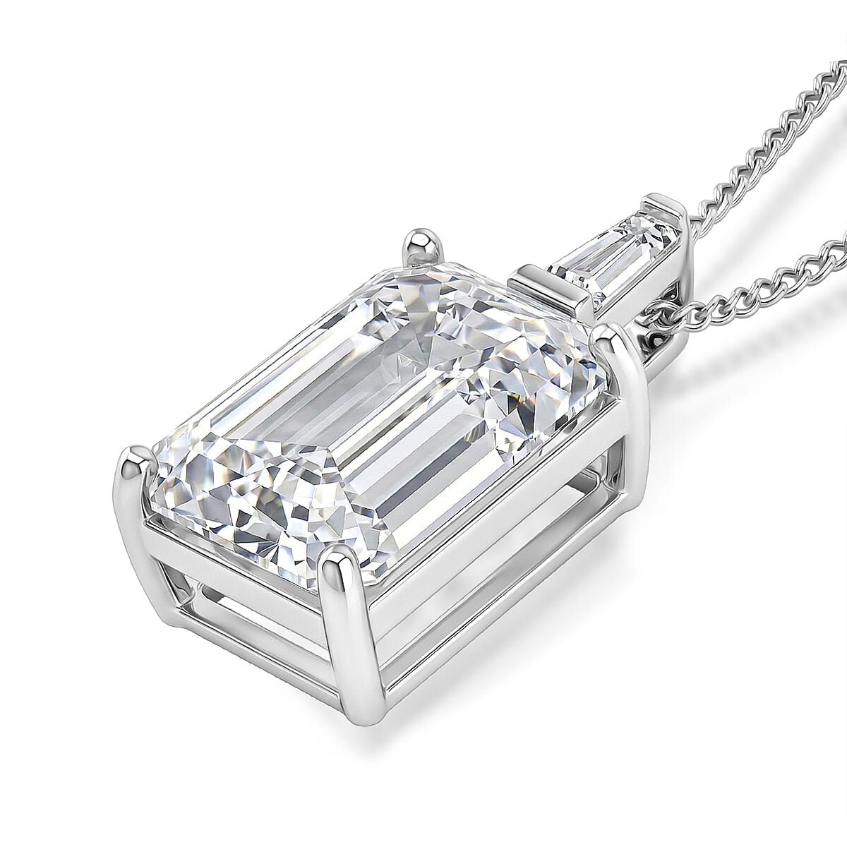 Moissanite Pendant with Chain (Size 18) in Rhodium Overlay Sterling Silver 10.22 Ct. V32515390 4